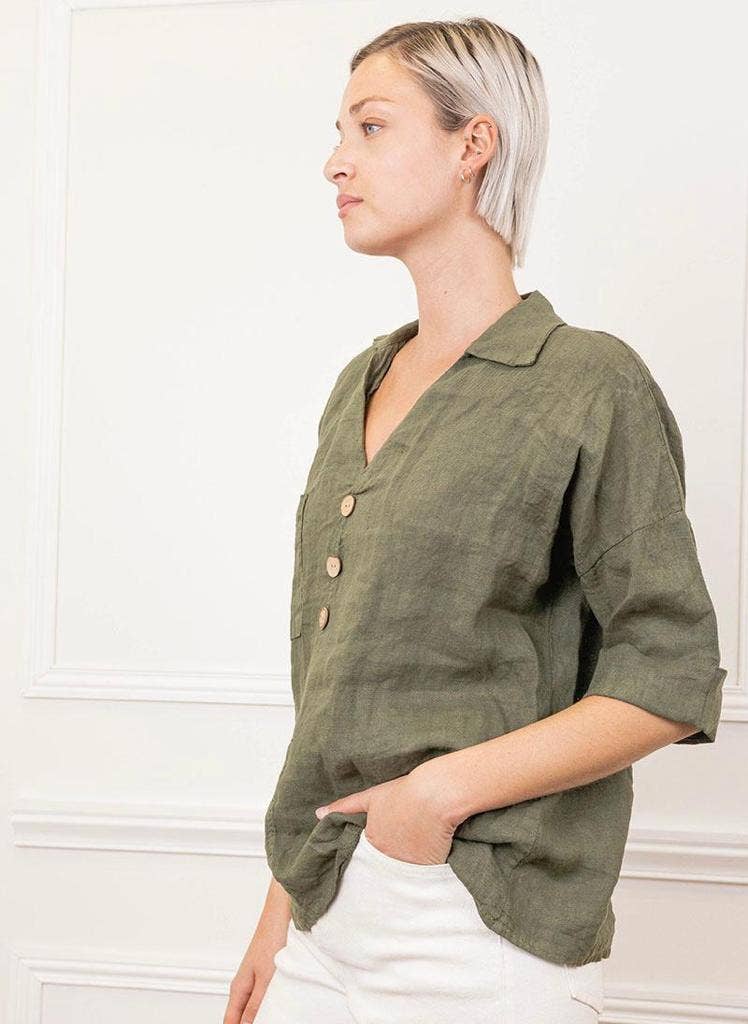 Victoria Linen Collared Blouse