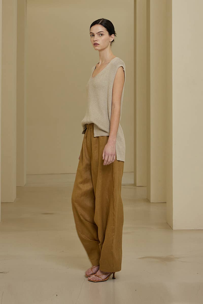 Rachel Pleated Linen Barrel Pants