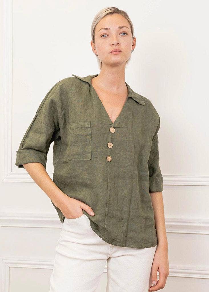 Victoria Linen Collared Blouse