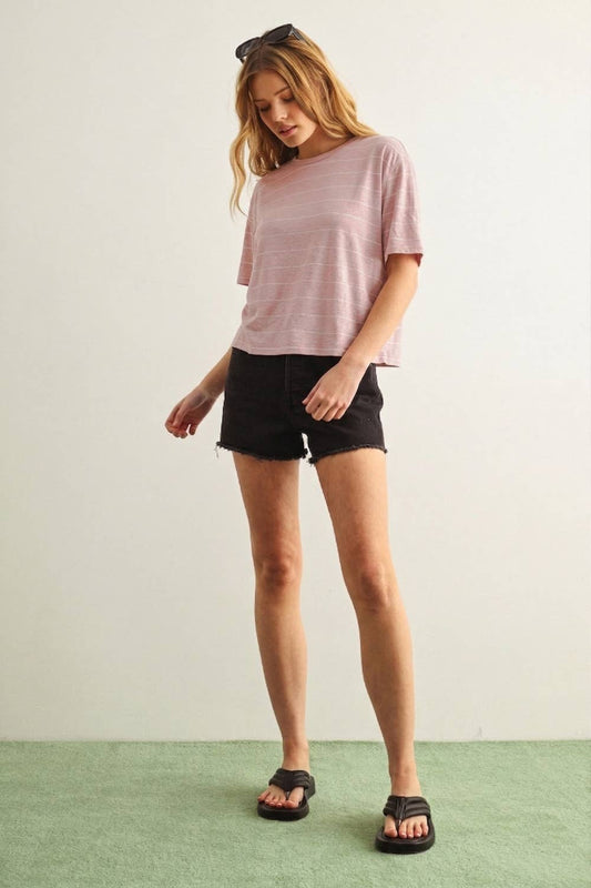 Ruby Stripe Cotton Linen Blend Tee