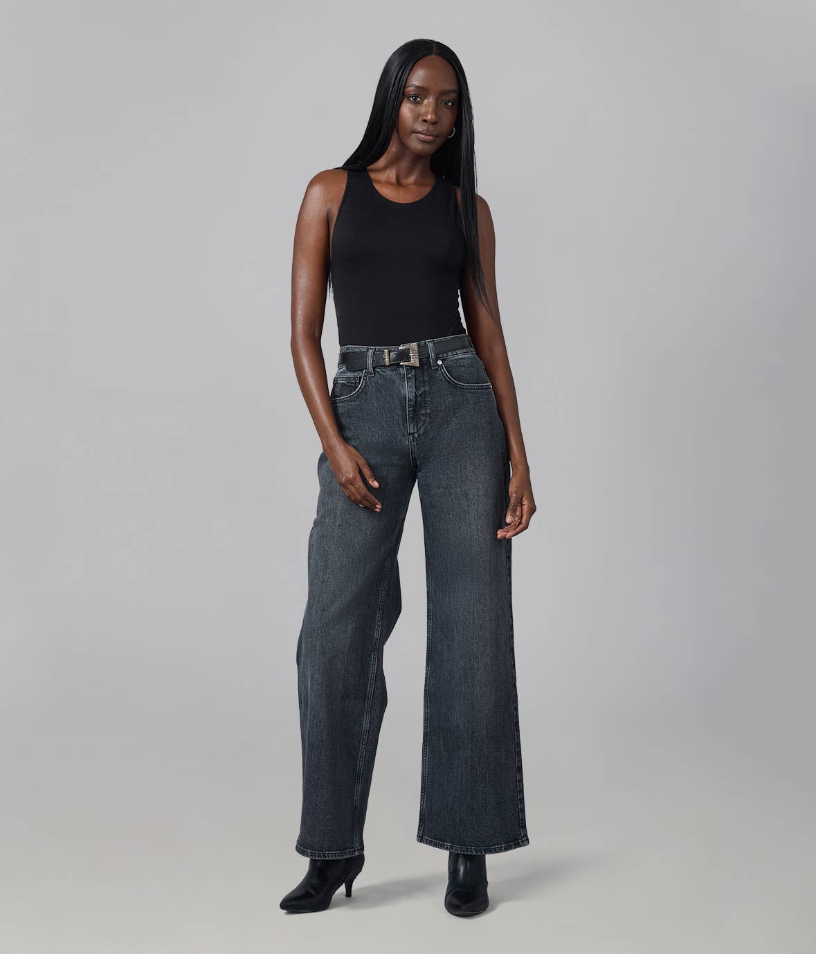 Grit Grey High Rise Wide Leg Jeans 32" Inseam