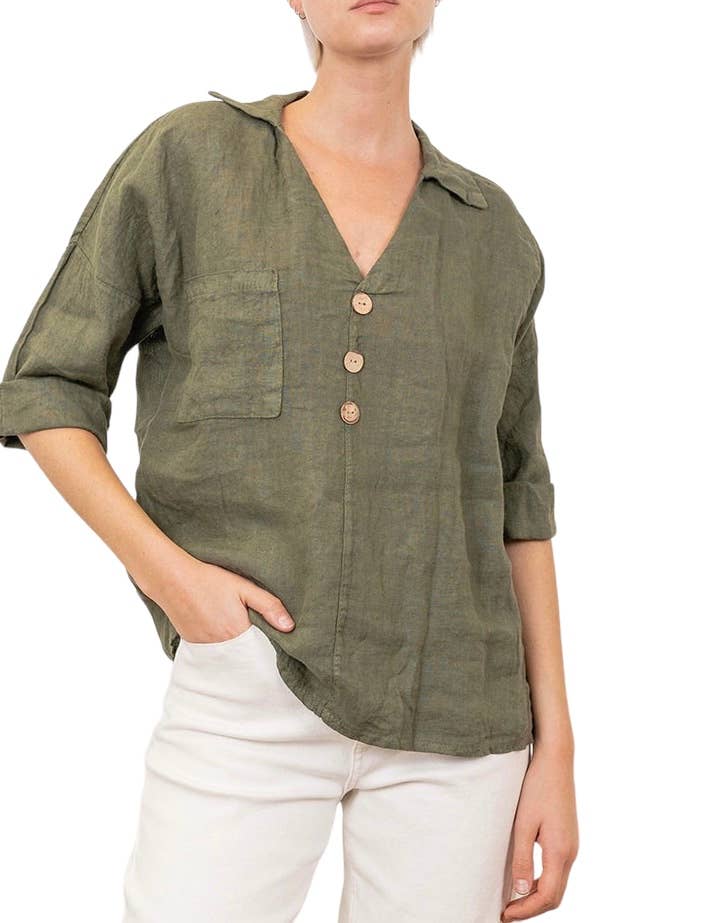 Victoria Linen Collared Blouse