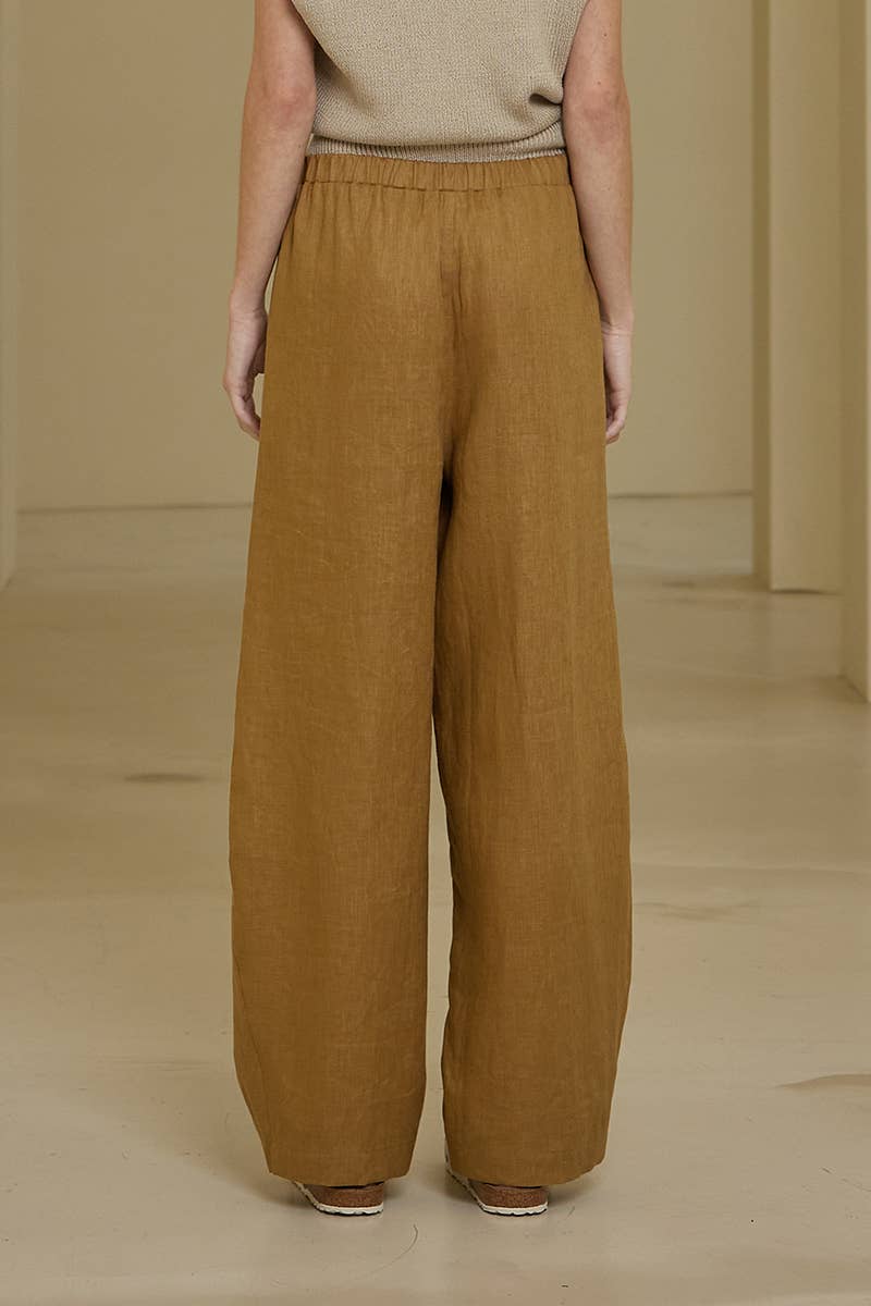 Rachel Pleated Linen Barrel Pants