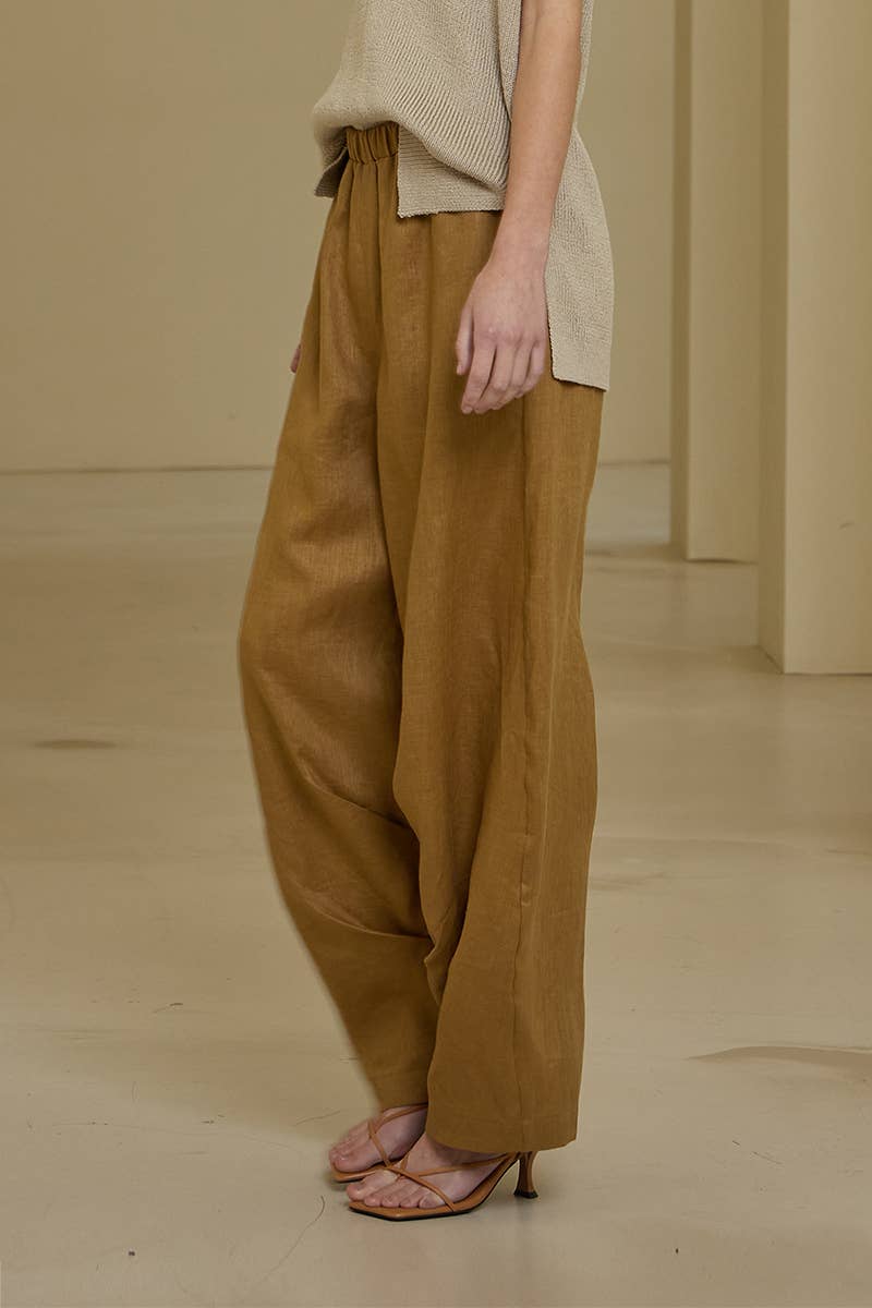 Rachel Pleated Linen Barrel Pants