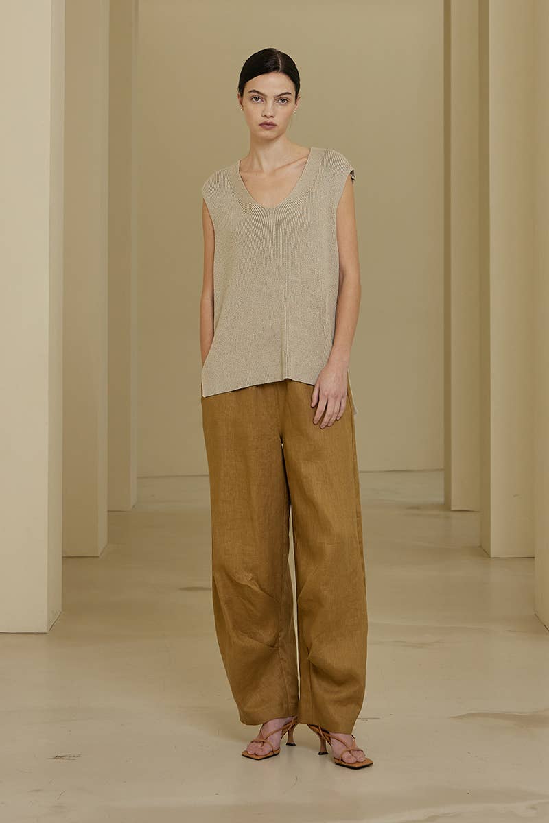 Rachel Pleated Linen Barrel Pants