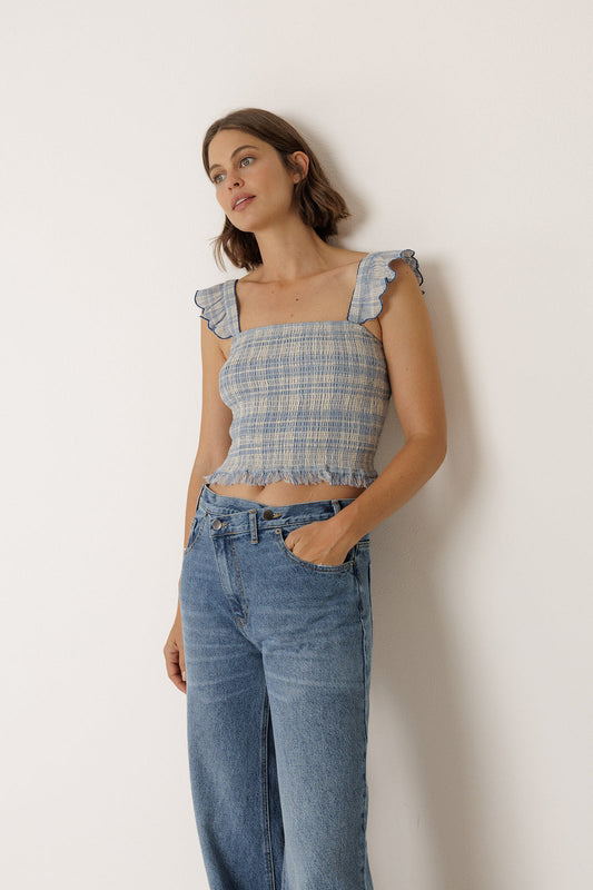 Gabrielle Shirred Check Blouse