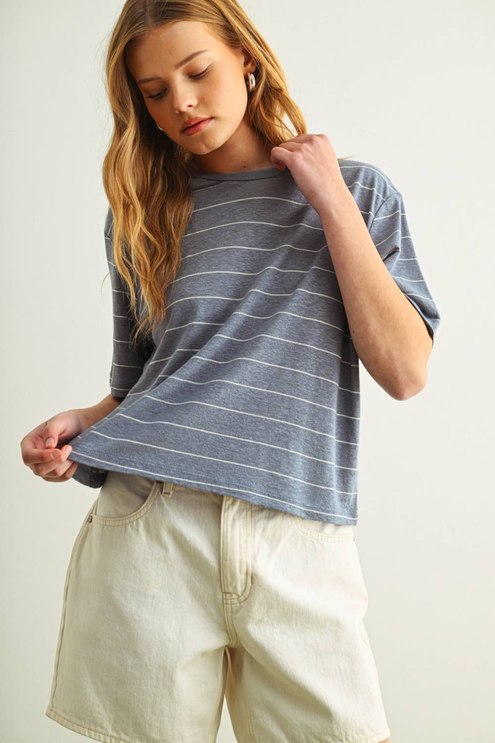 Ruby Stripe Cotton Linen Blend Tee