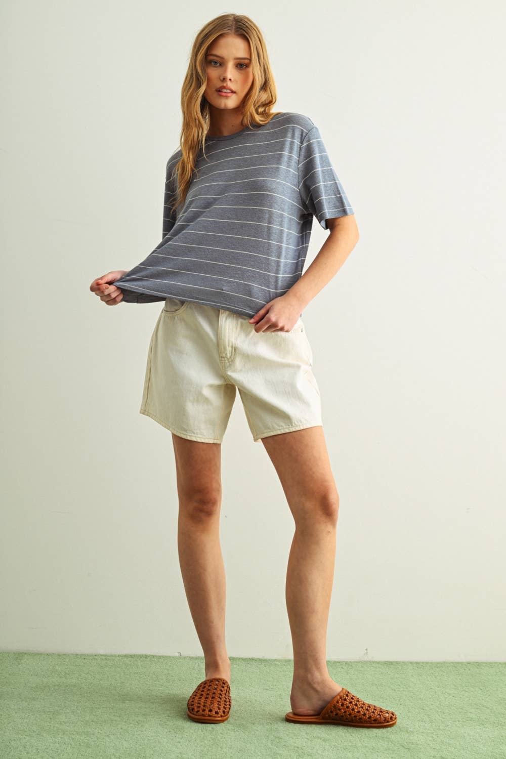 Ruby Stripe Cotton Linen Blend Tee
