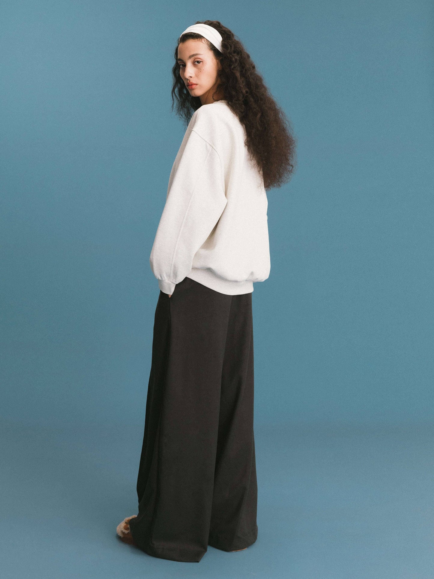 Pleated Wide Leg Wool Blend Trousers