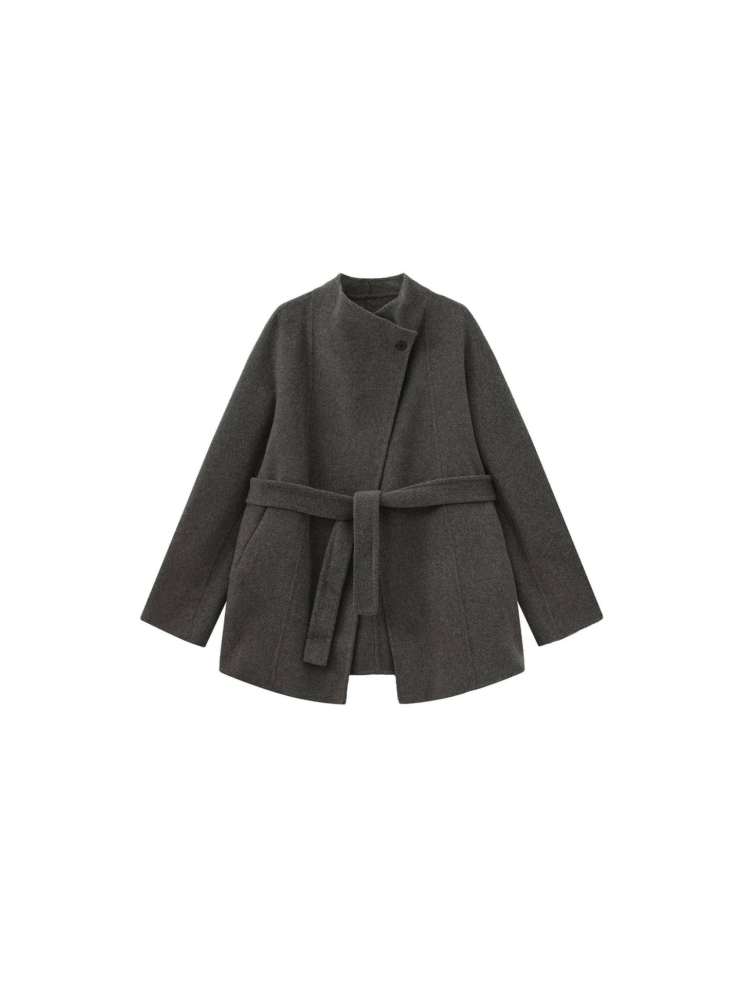 Loose-Fit Wool-Blend Stand-Collar A-Line Coat