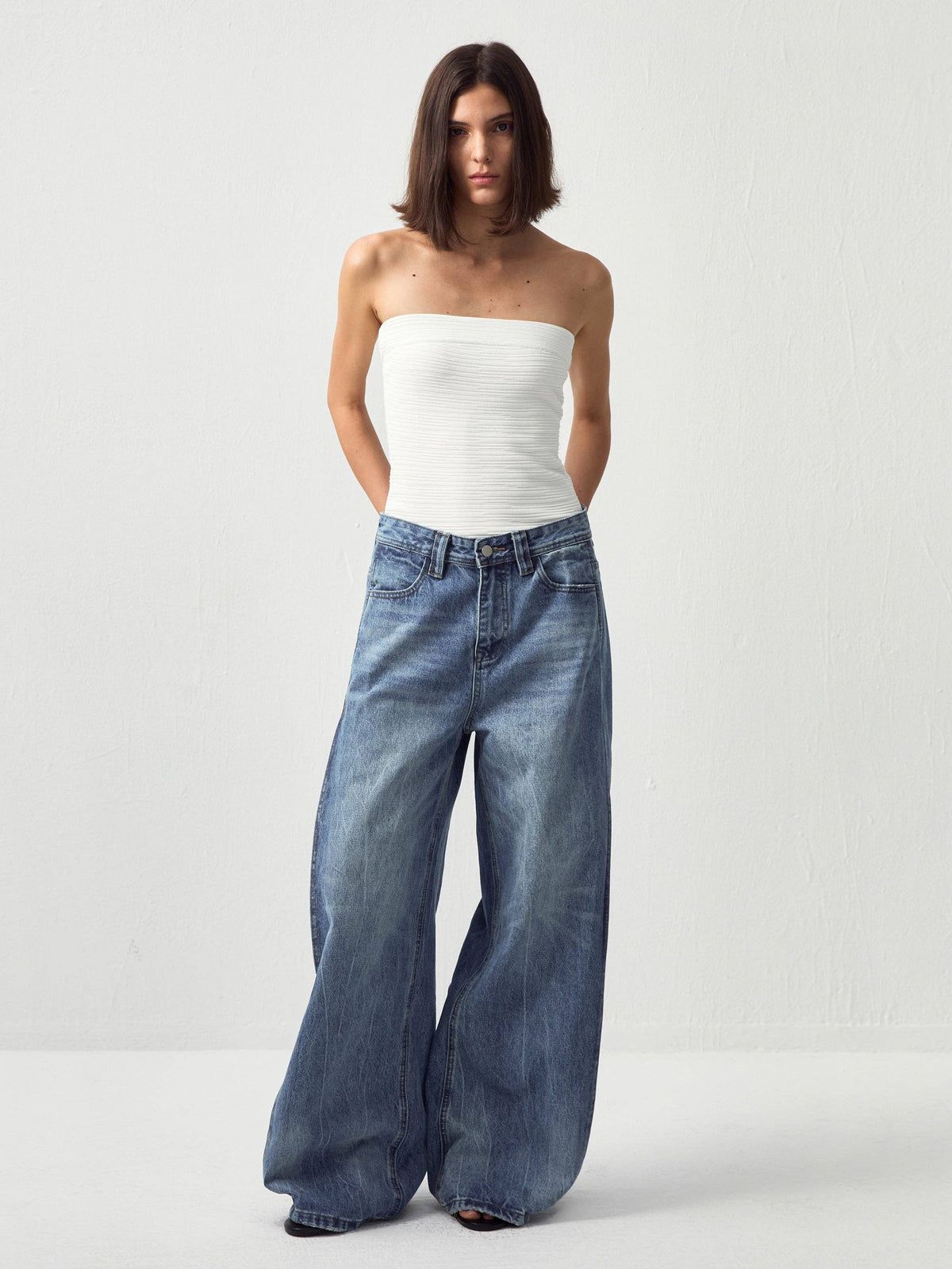 CUBIC Vintage Deconstructed Wide-Leg Jeans
