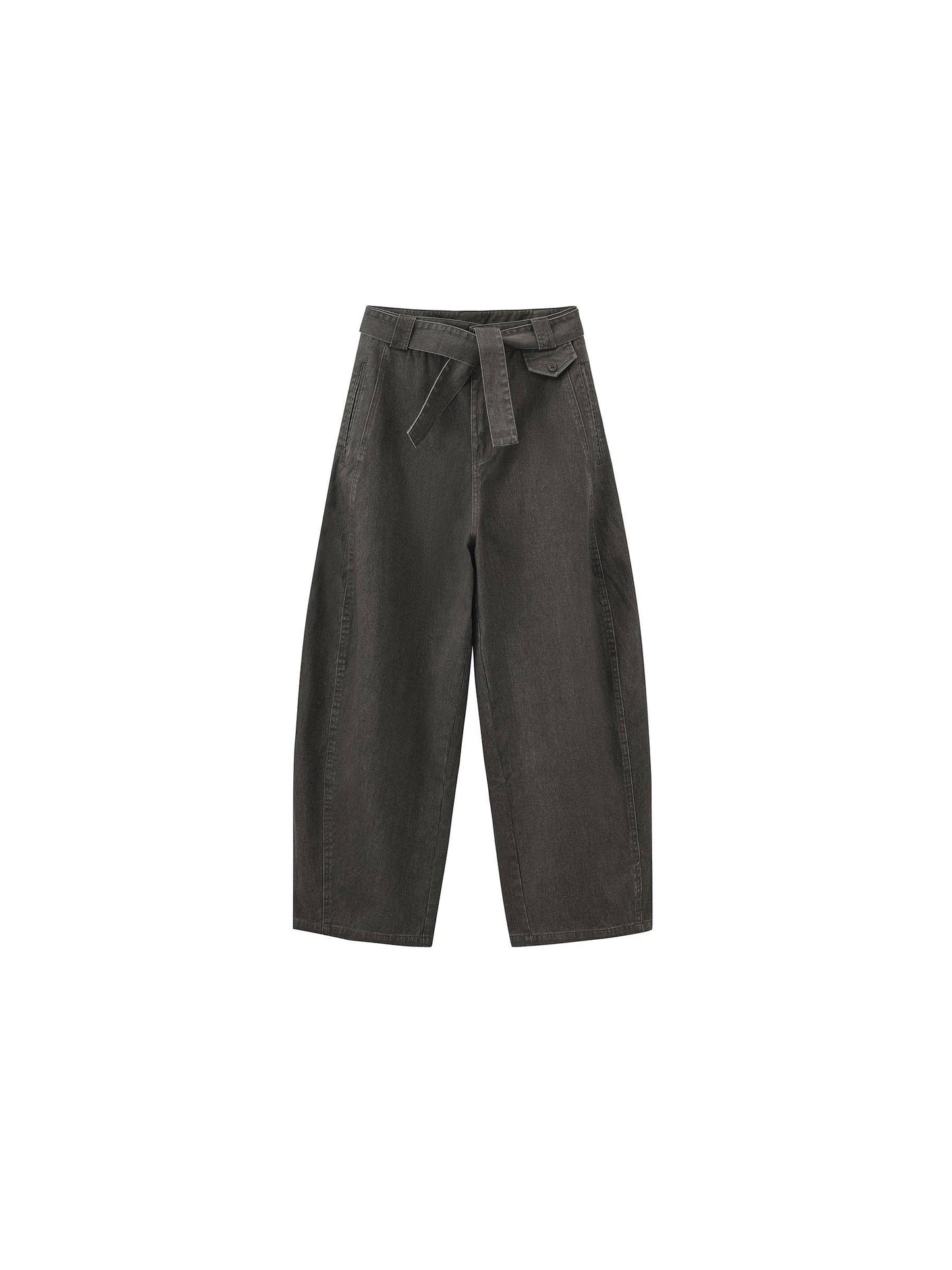 Sofia Wide Belted Tapered-Leg Denim Trousers