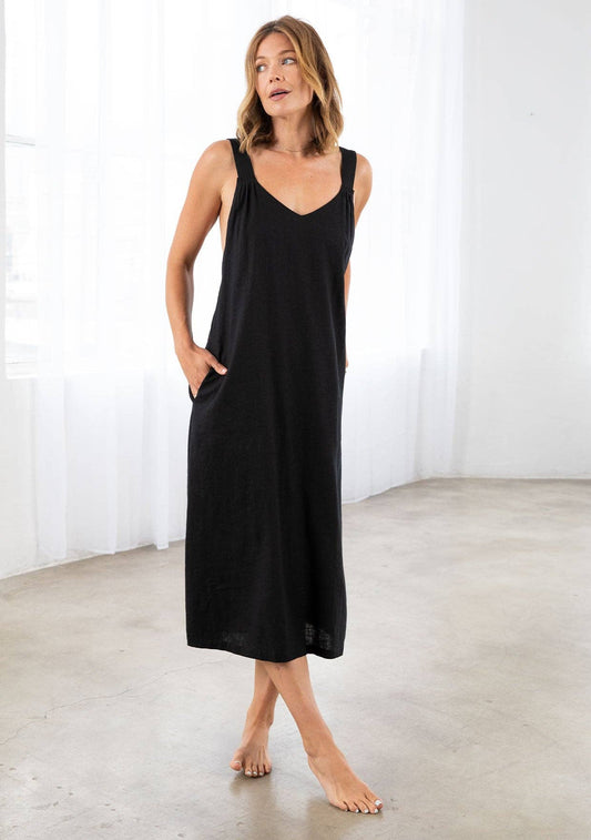 Jane Linen Blend Sleeveless Open Back Midi Dress