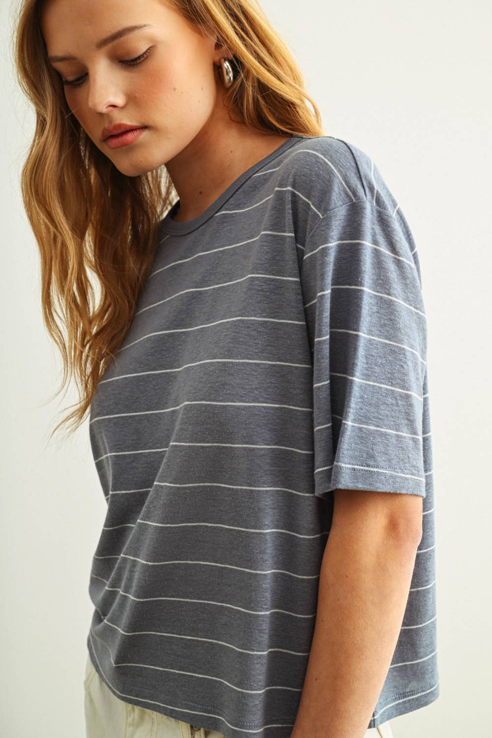 Ruby Stripe Cotton Linen Blend Tee