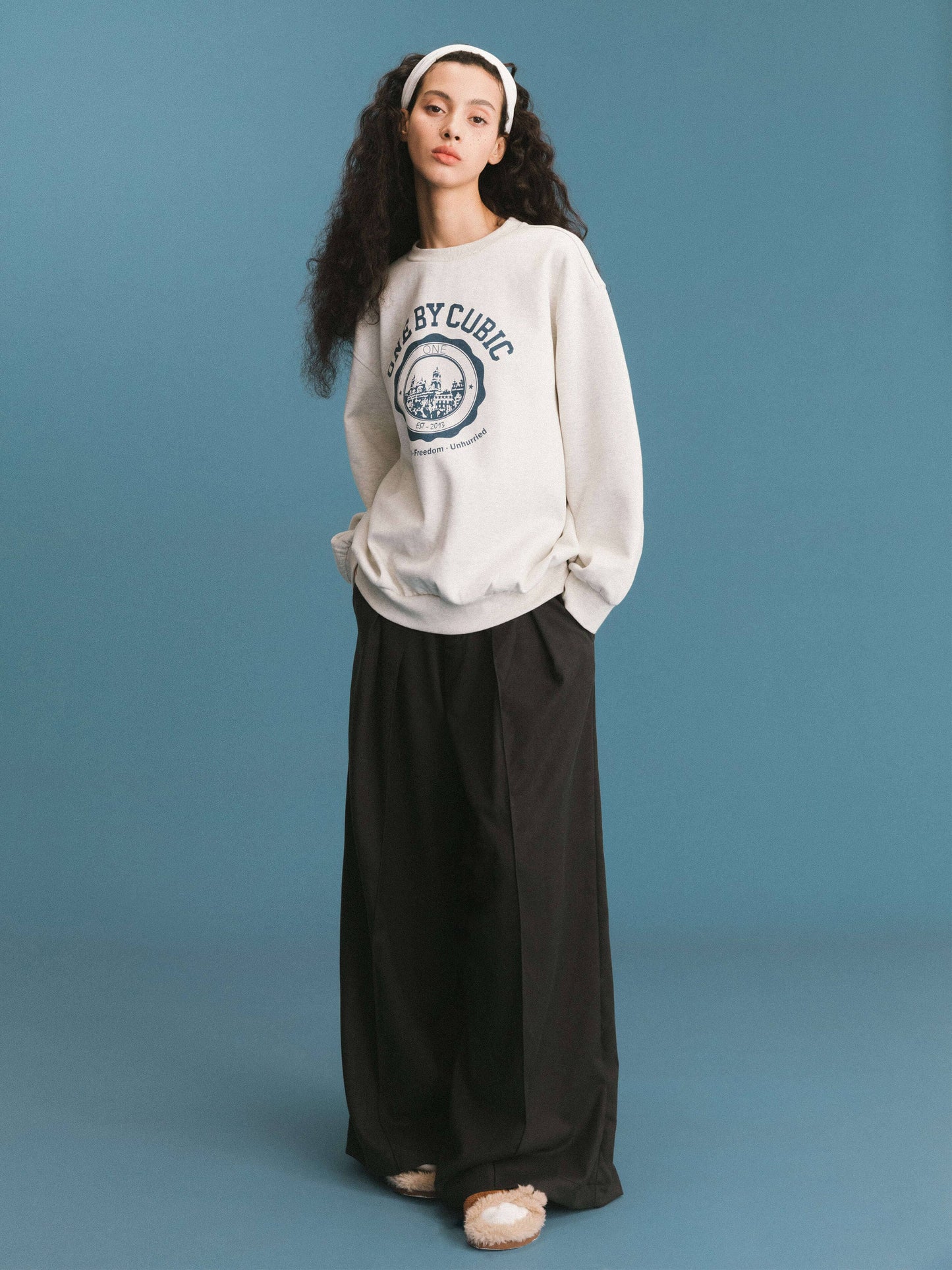 Pleated Wide Leg Wool Blend Trousers