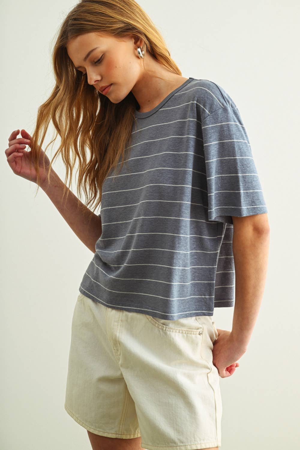 Ruby Stripe Cotton Linen Blend Tee