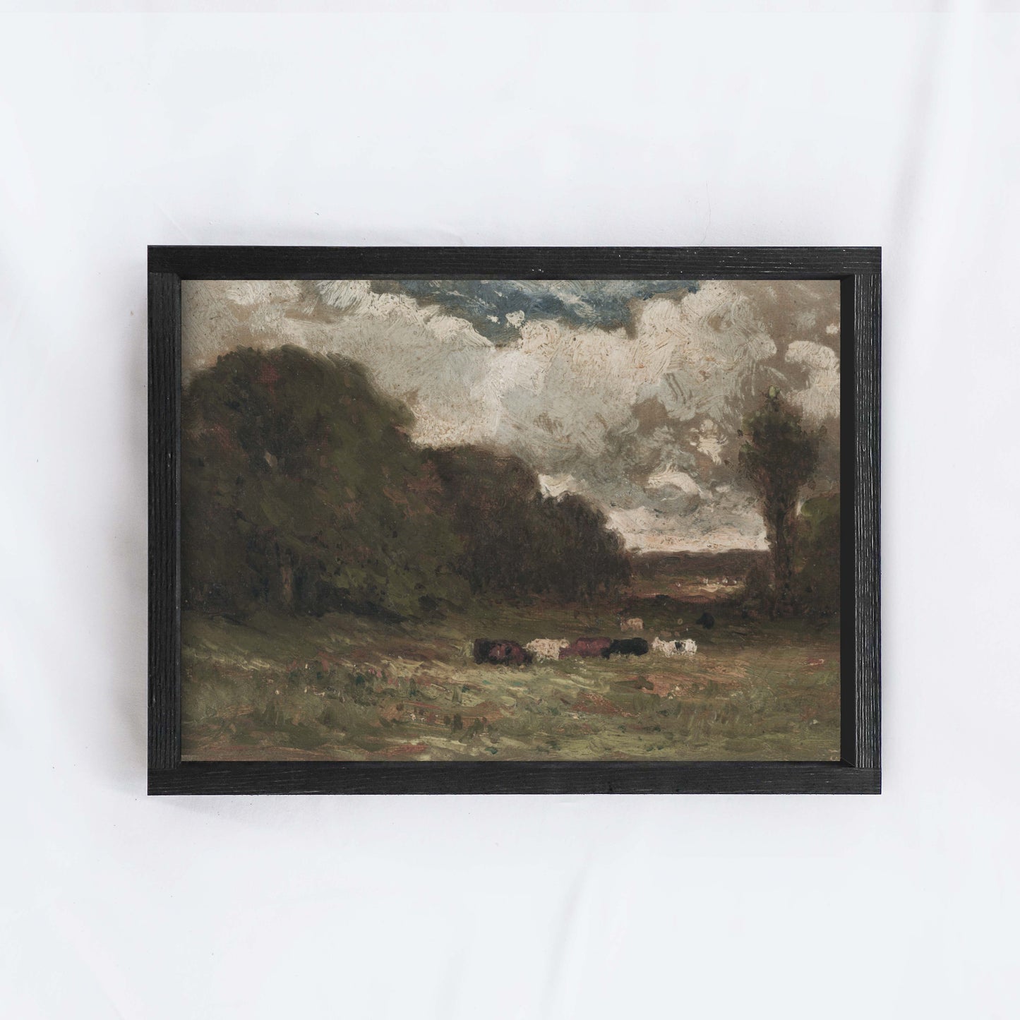 Vintage Pasture And Cows Landscape Painting