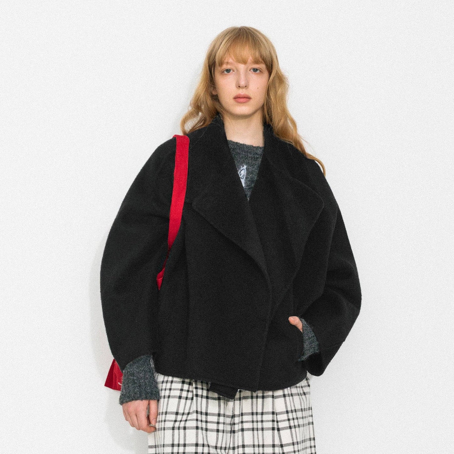 100% Wool Casual Stand-Collar Cropped Jacket