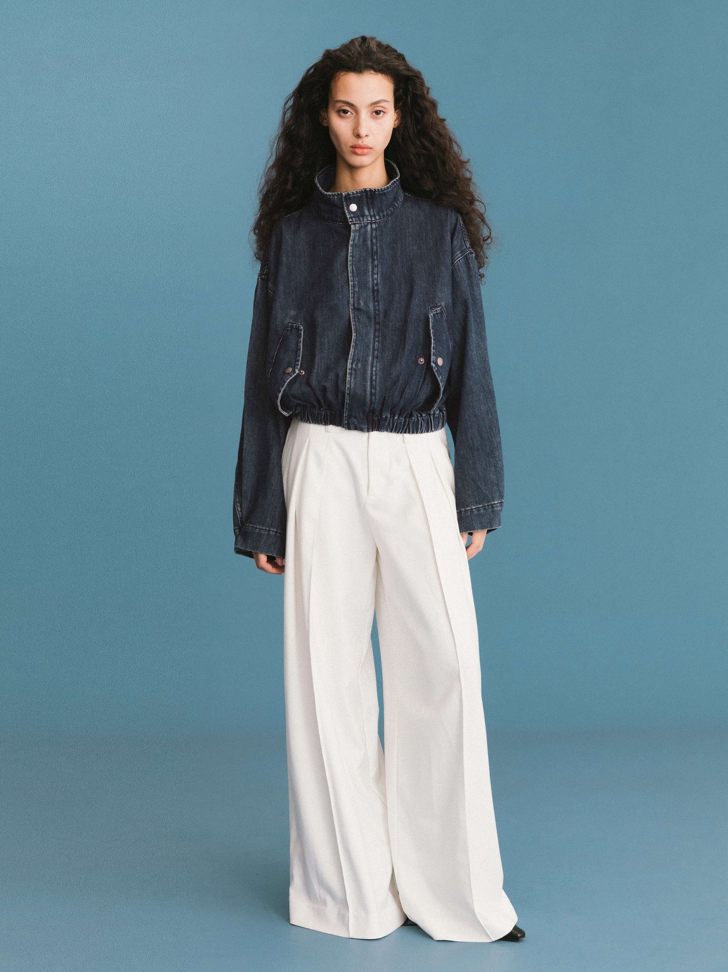 Funnel Neck Denim Jacket