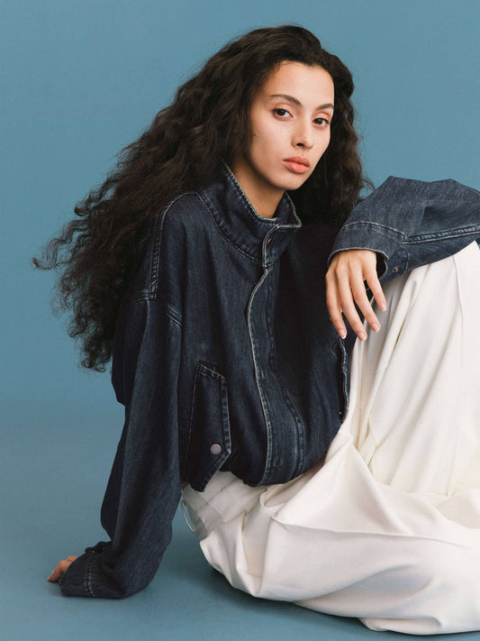 Funnel Neck Denim Jacket