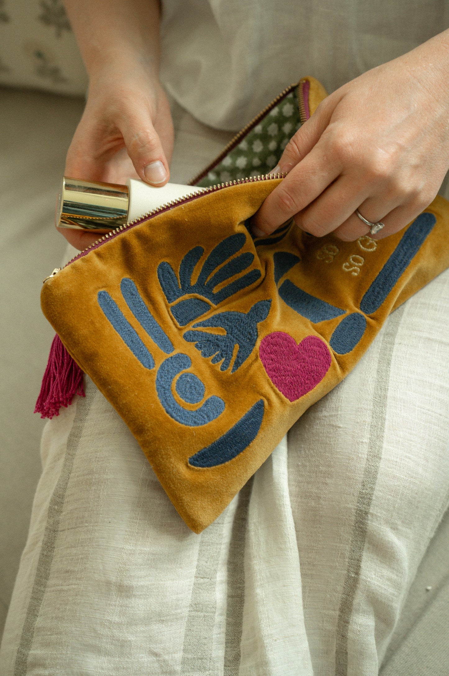 Spring Silhouettes Velvet Embroidered Pouch
