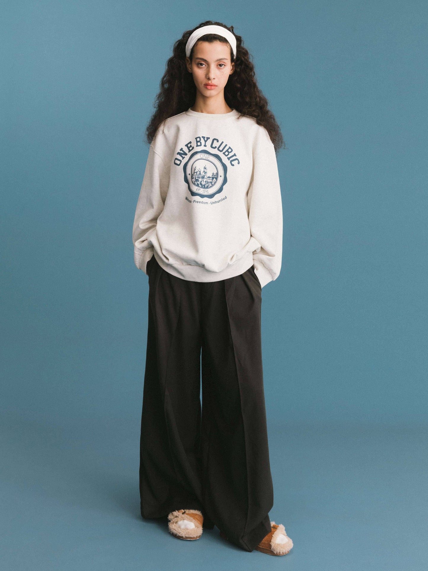 Pleated Wide Leg Wool Blend Trousers
