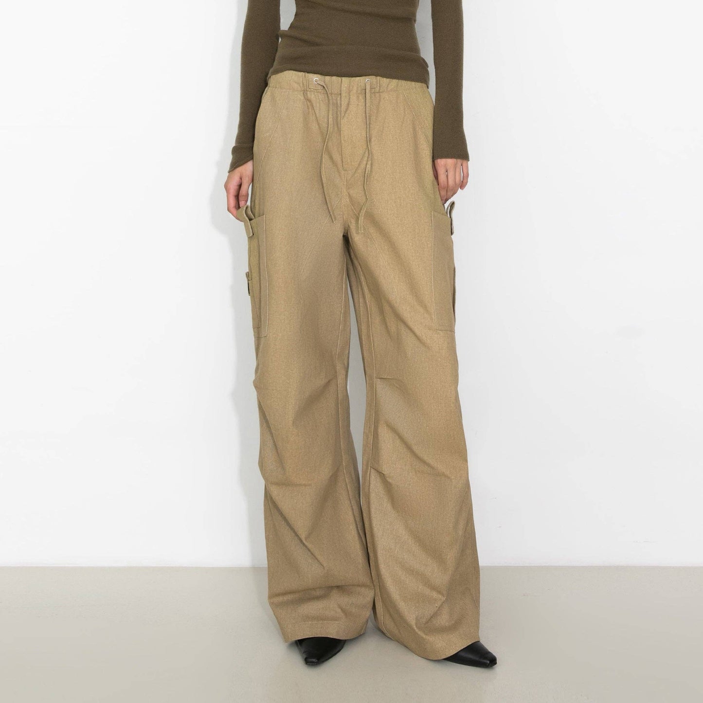 Relaxed Draped Straight-Leg Utility Pants