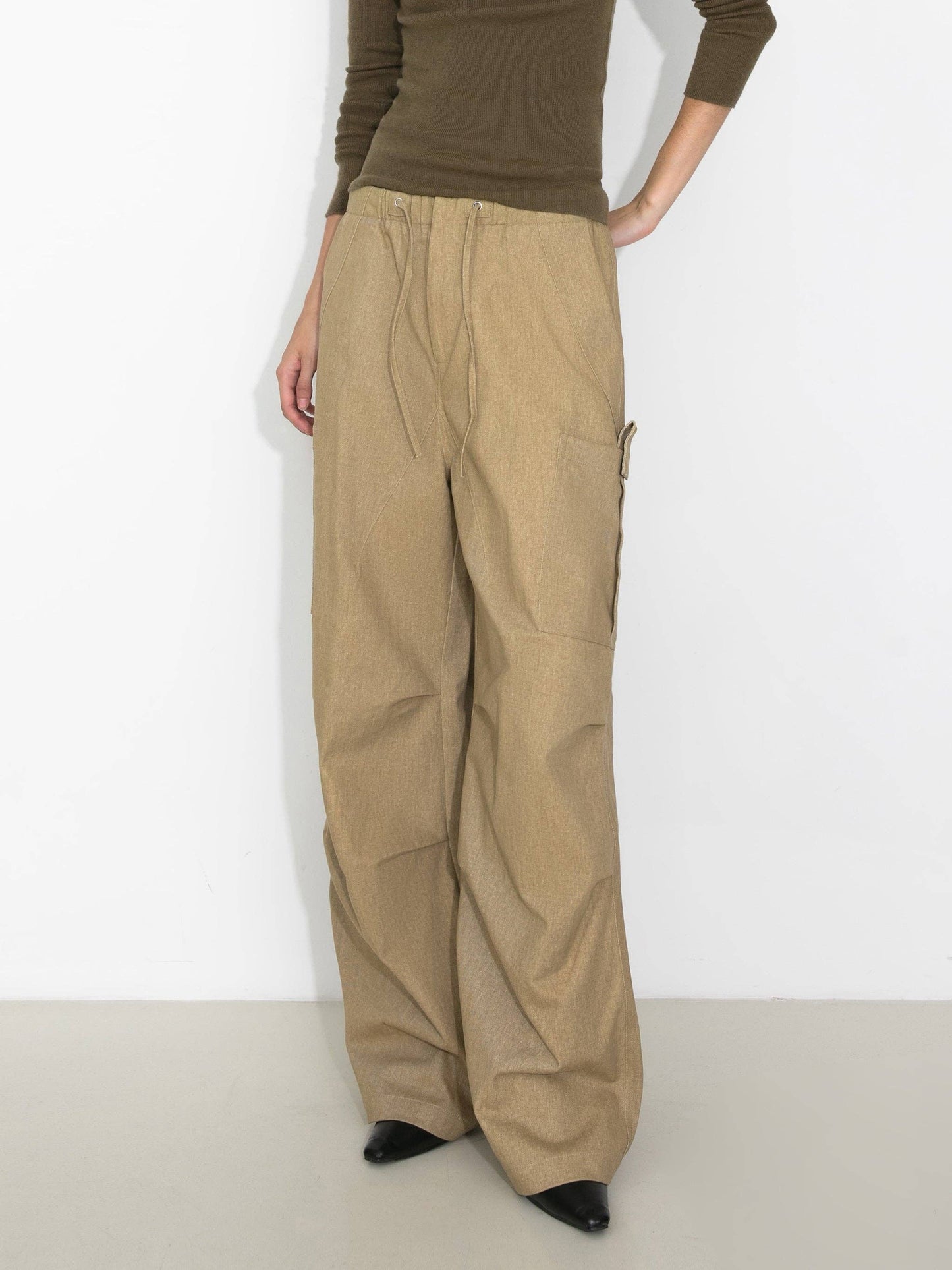 Relaxed Draped Straight-Leg Utility Pants