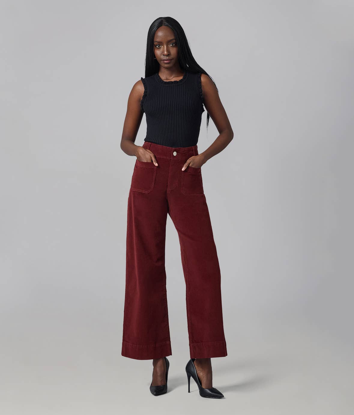 Syrah Red High Rise Wide Leg Jeans 30" Inseam