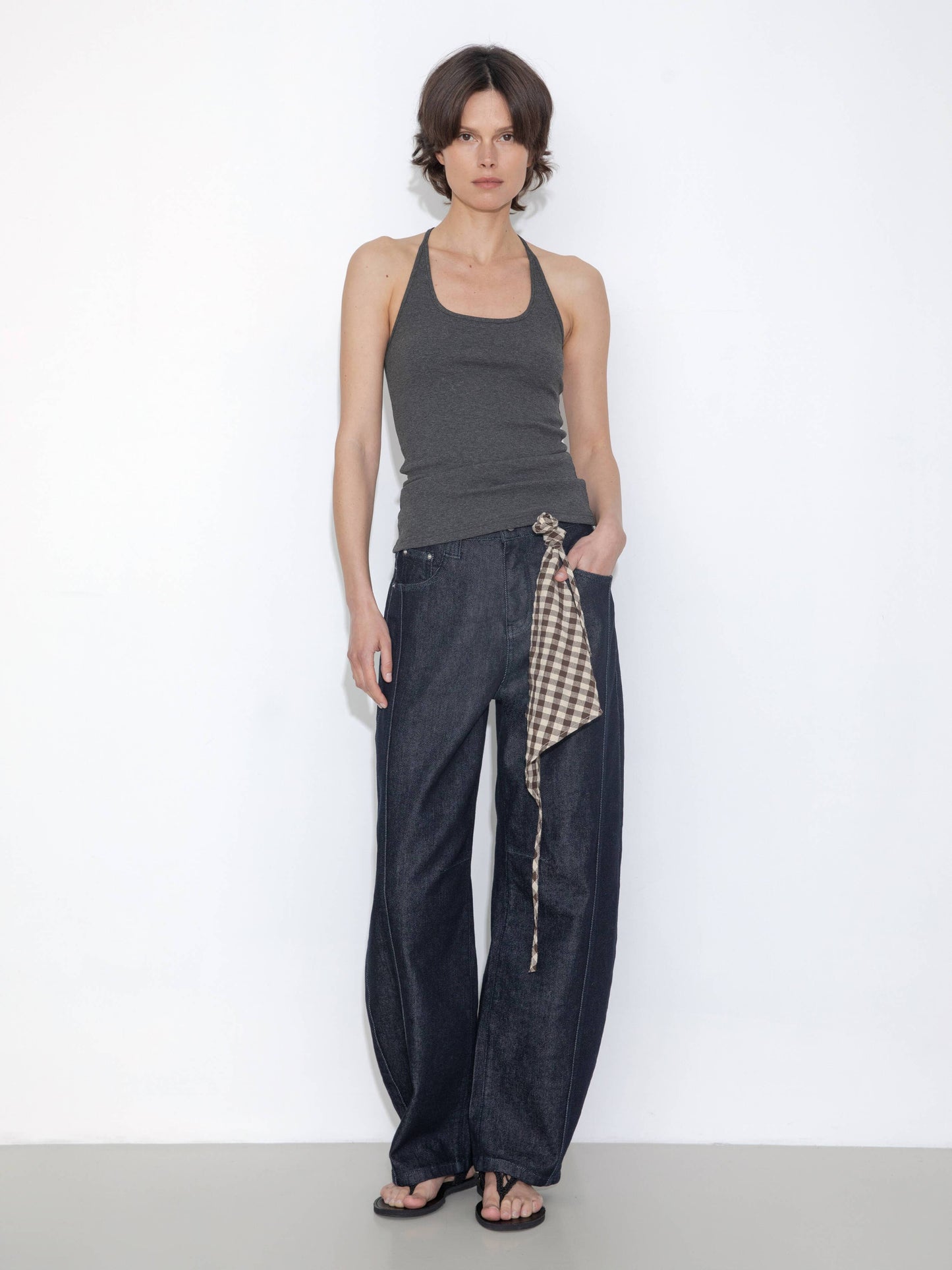 Panelled Loose-Fit Wide-Leg Tapered Jeans