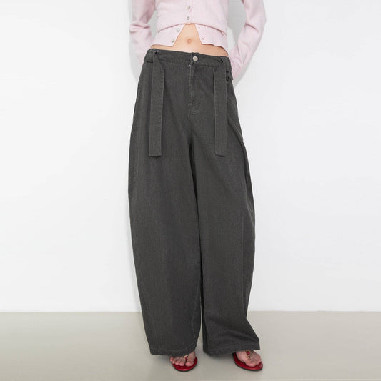 Sofia Wide Belted Tapered-Leg Denim Trousers