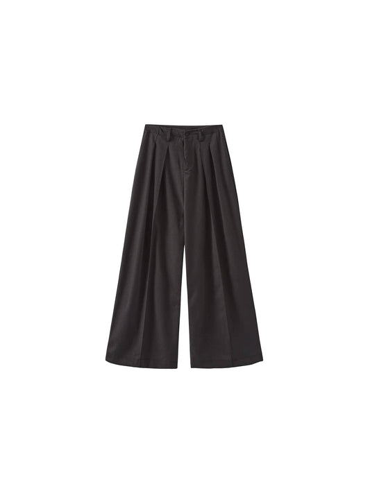 Pleated Wide Leg Wool Blend Trousers