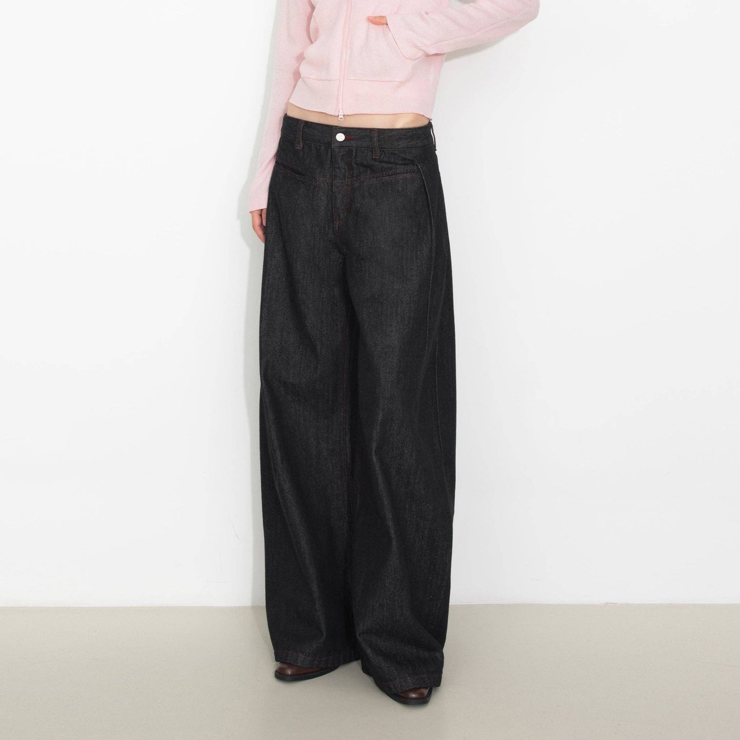 Vintage Curved Wide-Leg Trousers