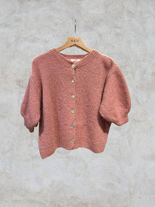 Round Neck Buttoned Cardigan with Short Sleeves