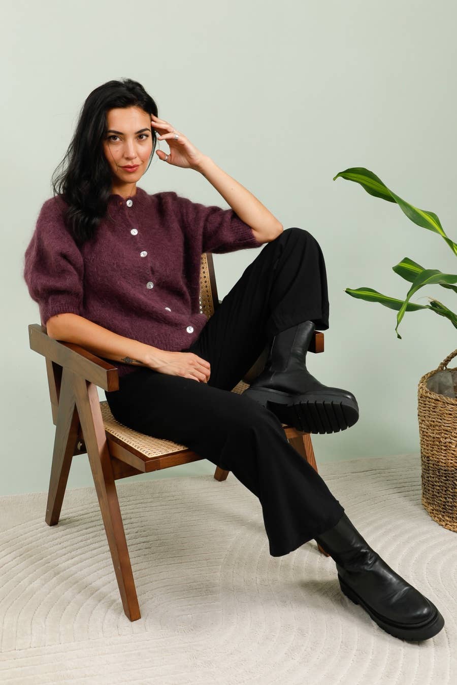 Eliza Mohair and Wool Short Sleeved Cardigan
