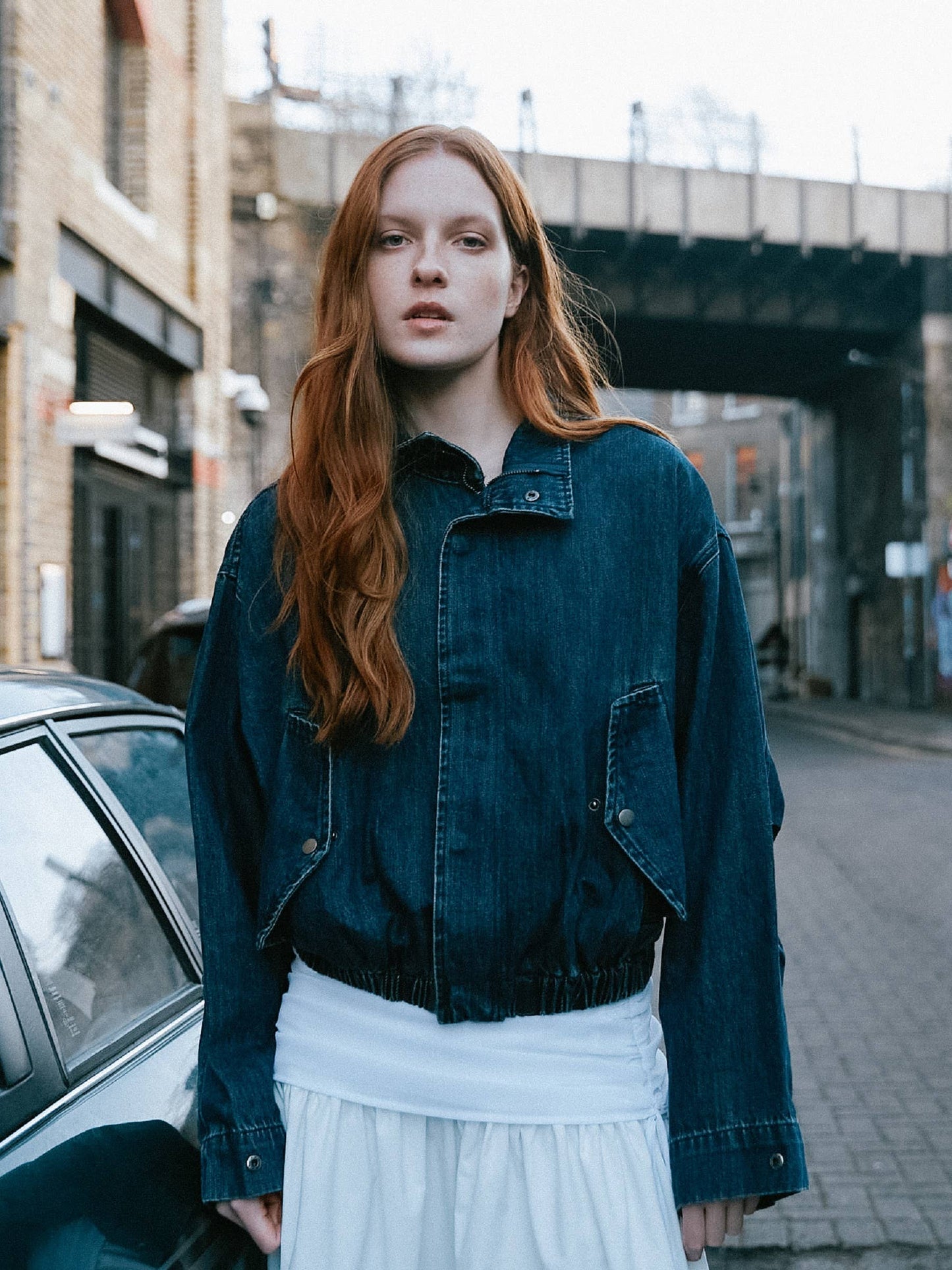Funnel Neck Denim Jacket