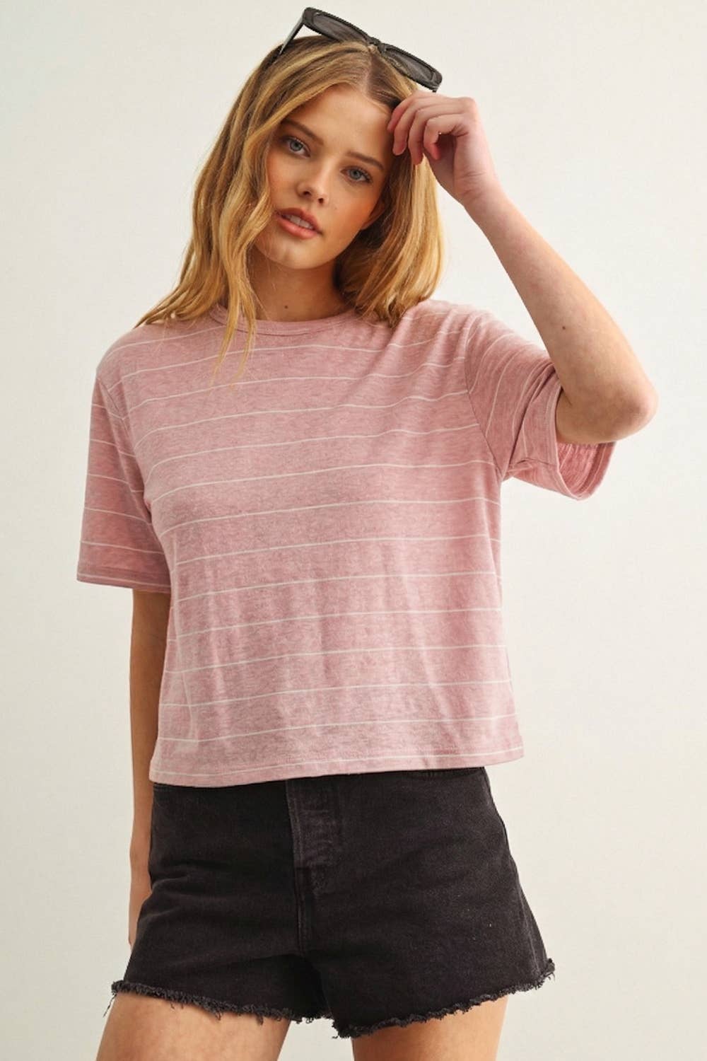 Ruby Stripe Cotton Linen Blend Tee