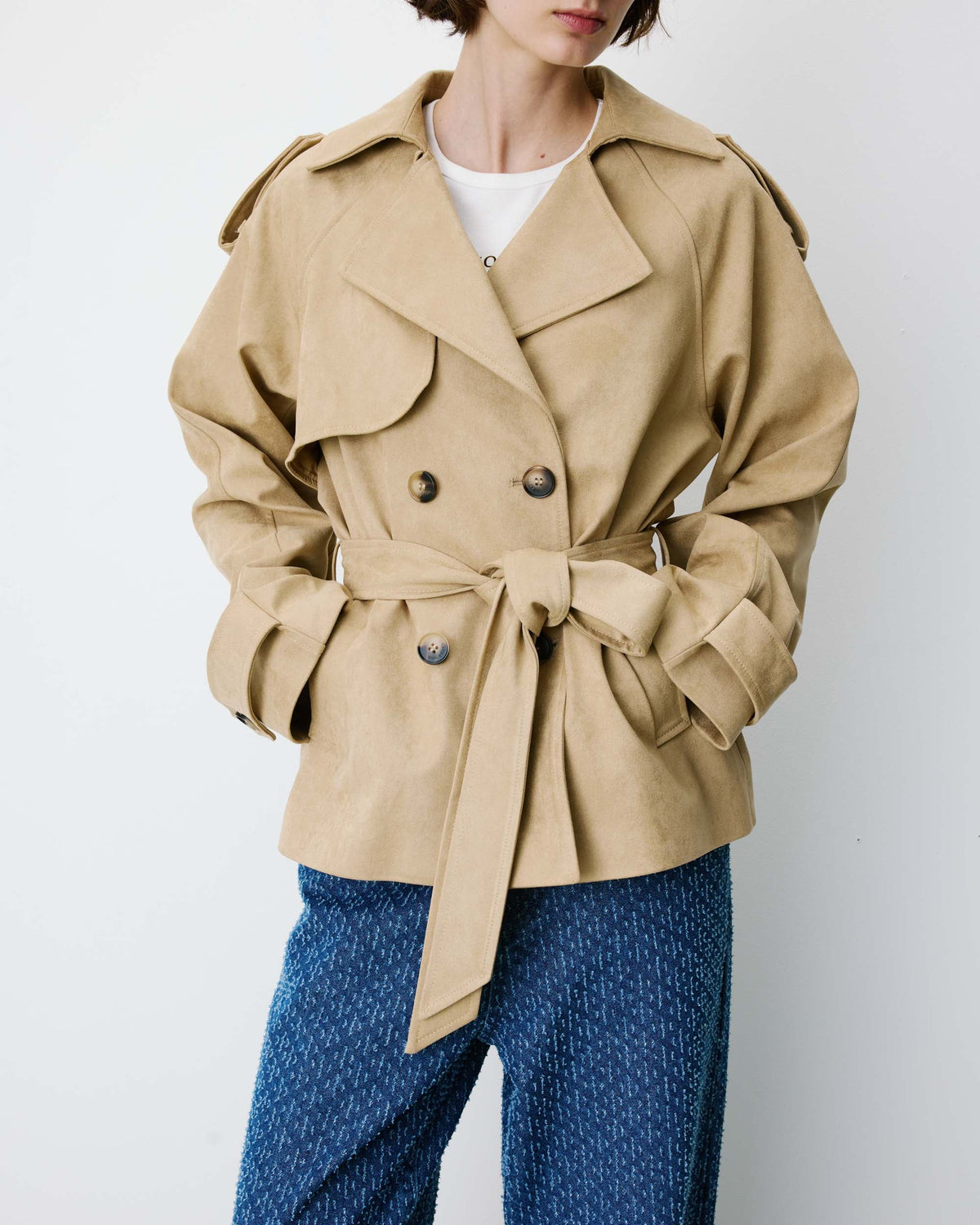 Ashley Short Suede-Effect Trench Coat