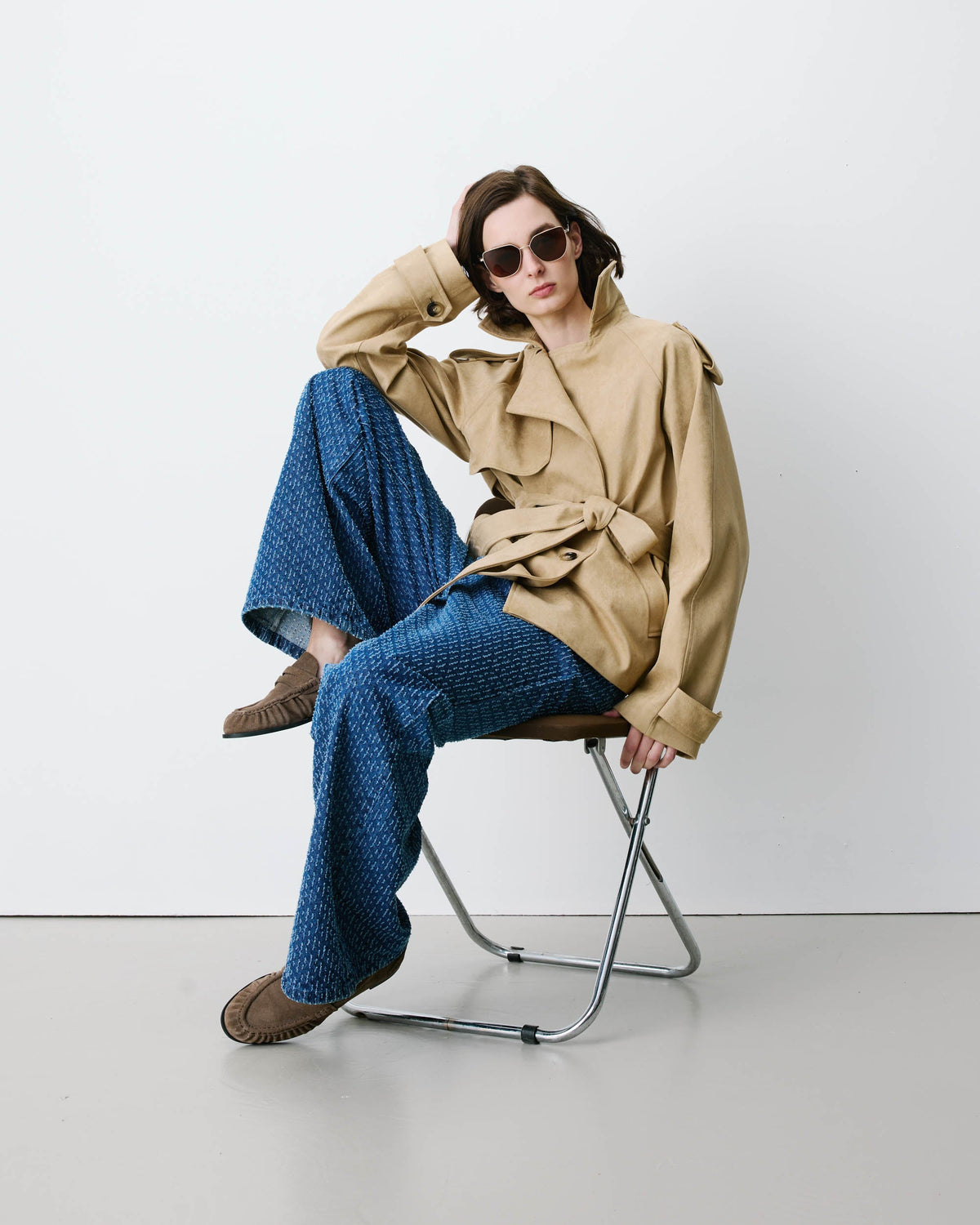 Ashley Short Suede-Effect Trench Coat