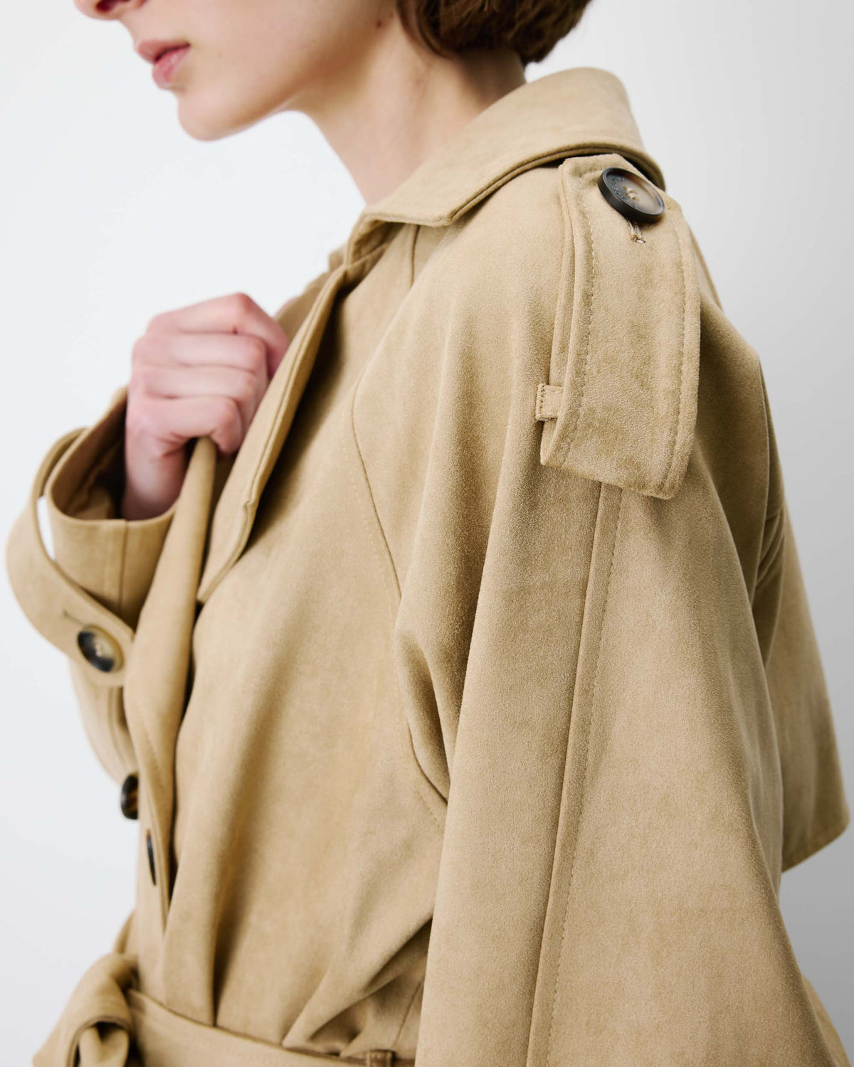 Ashley Short Suede-Effect Trench Coat