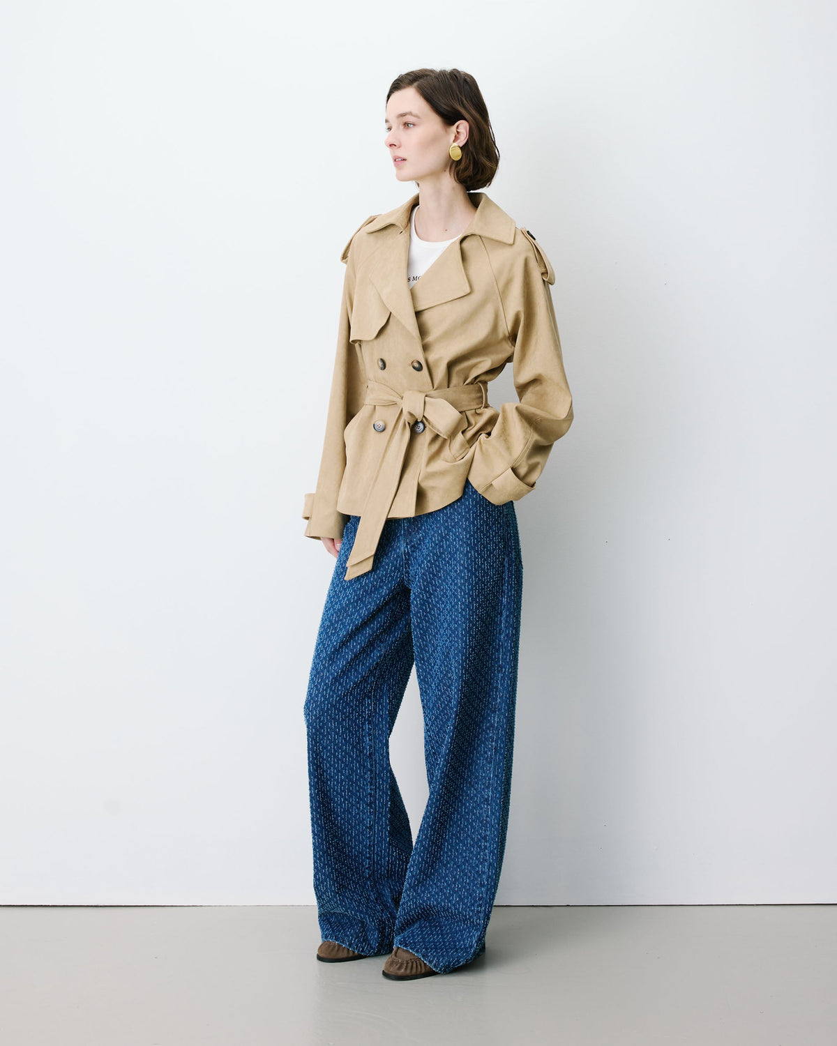 Ashley Short Suede-Effect Trench Coat