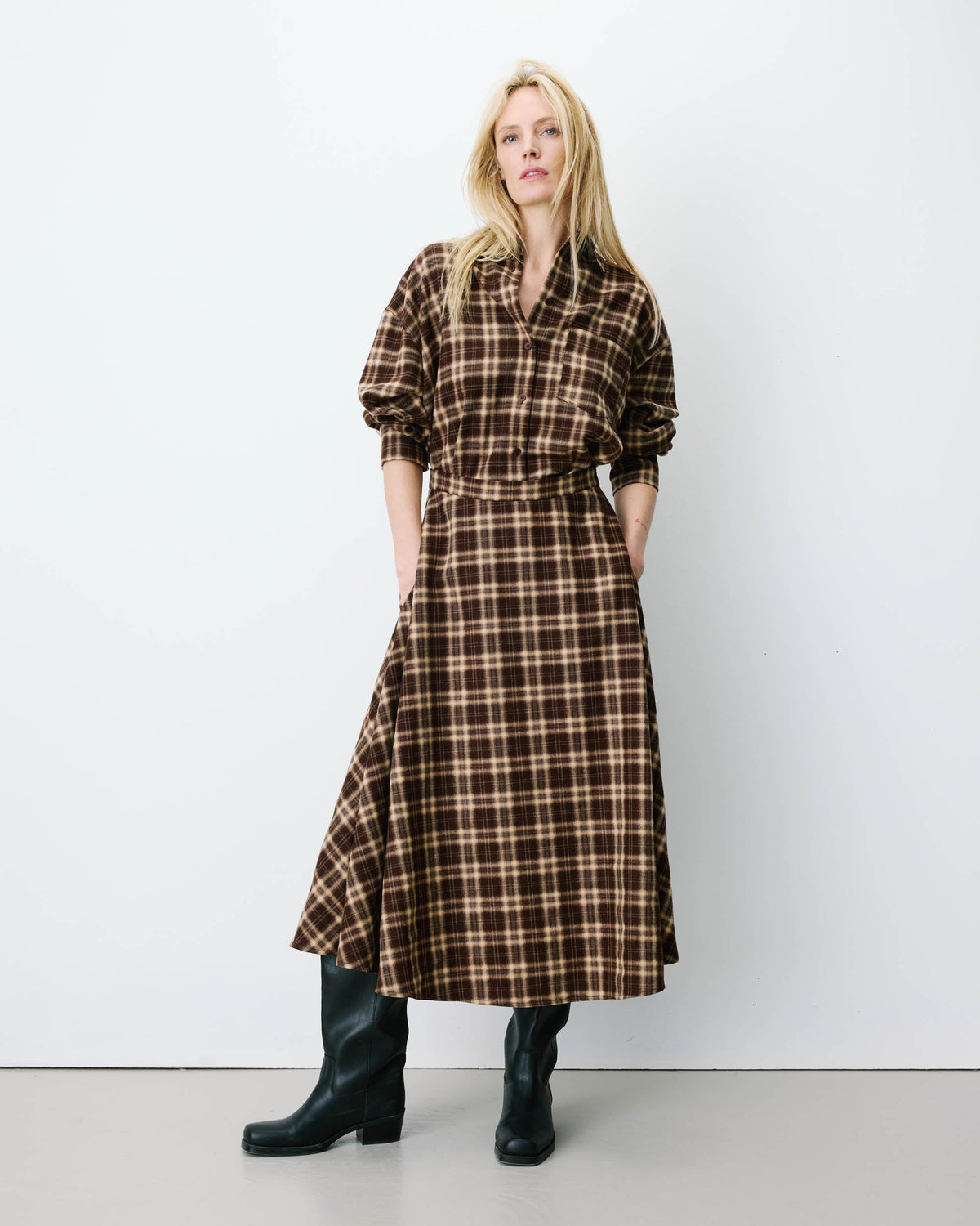 Adonia Plaid Flannel A-line Maxi Skirt