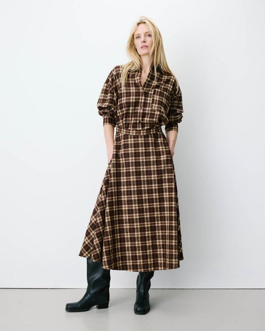 Adonia Plaid Flannel A-line Maxi Skirt