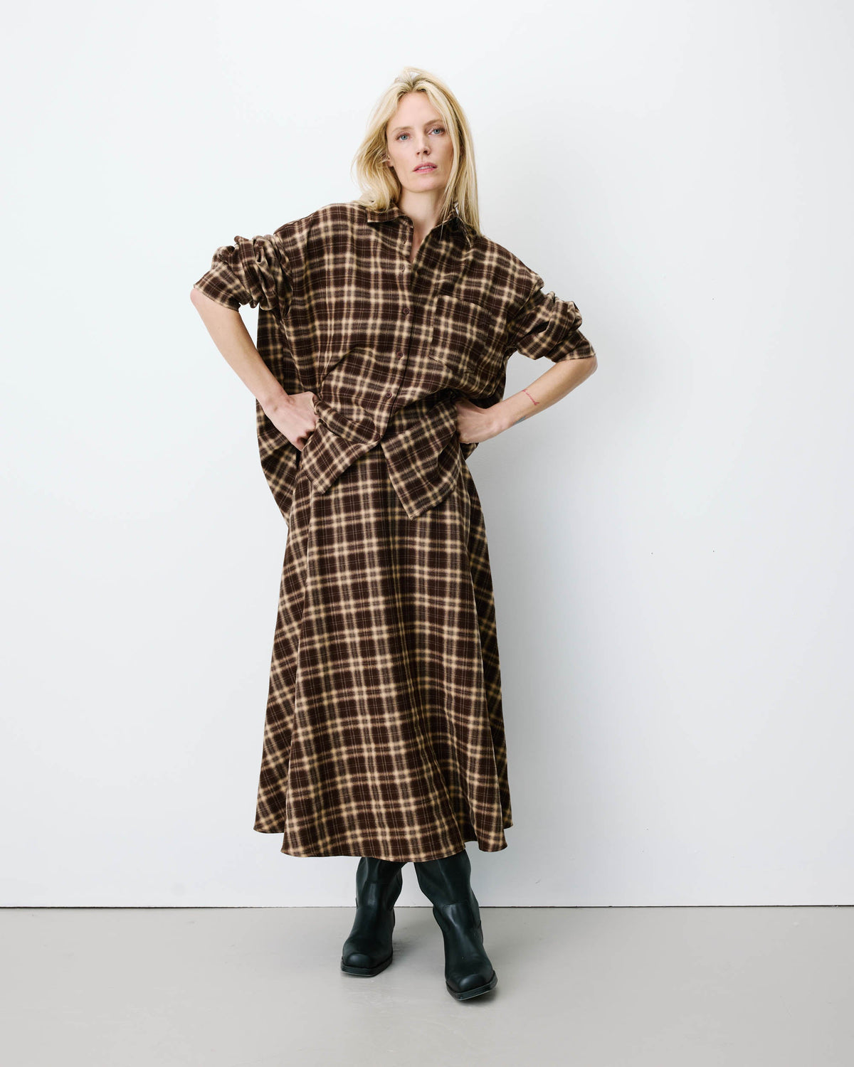 Adonia Plaid Flannel A-line Maxi Skirt