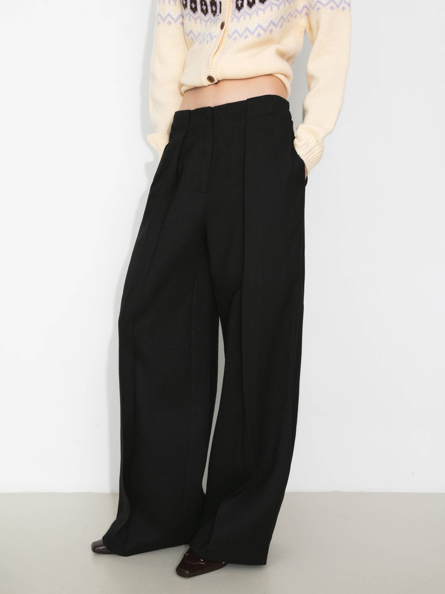 Draped Pleated Wide-Leg Pants