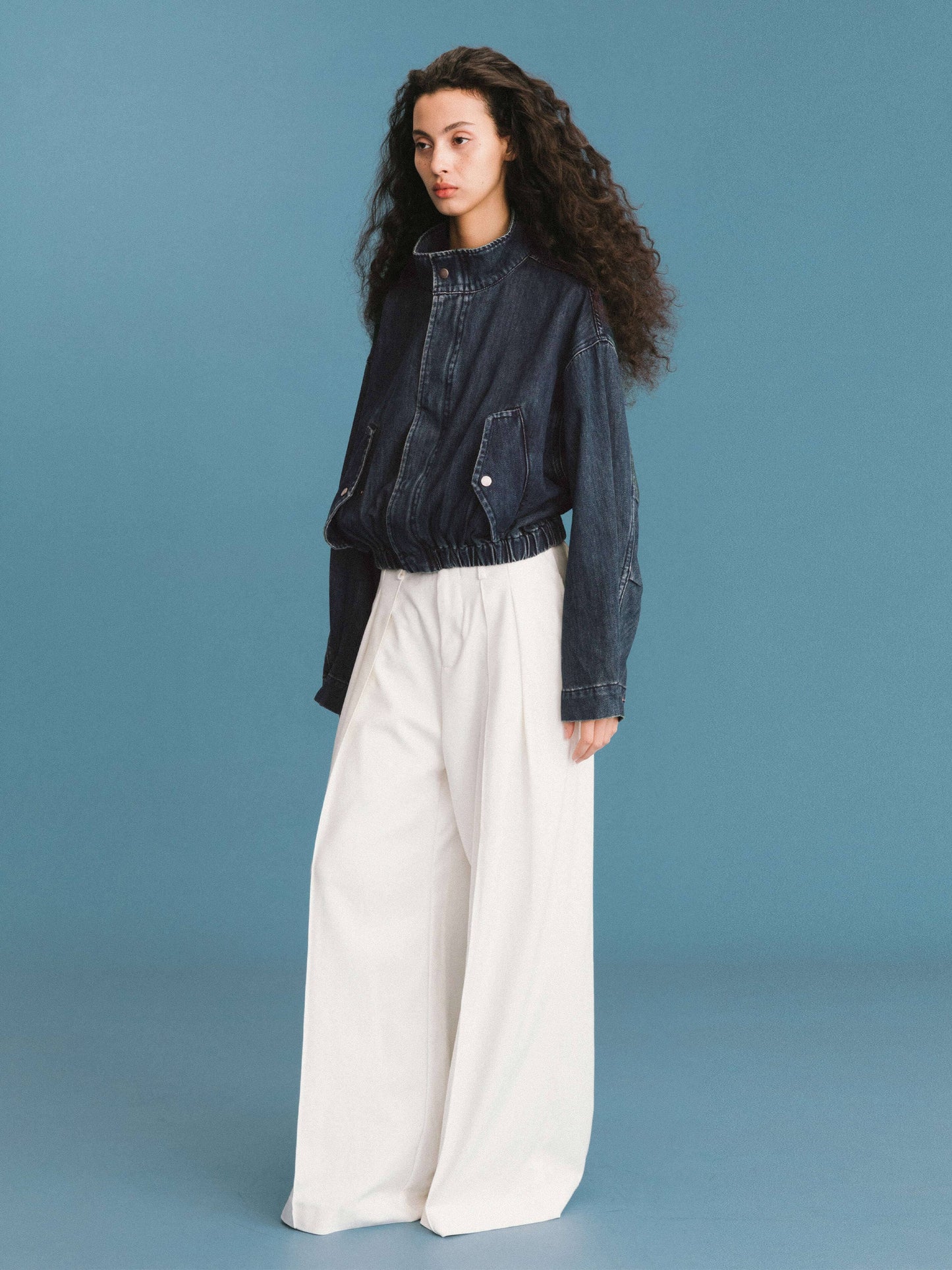 Funnel Neck Denim Jacket