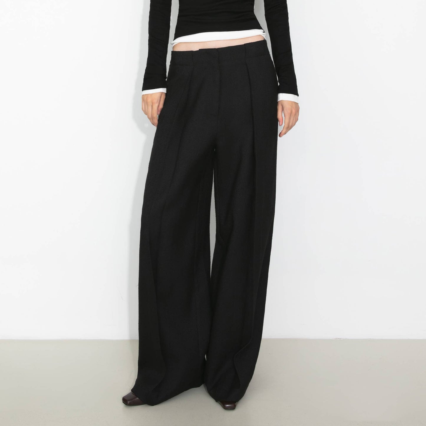 Draped Pleated Wide-Leg Pants