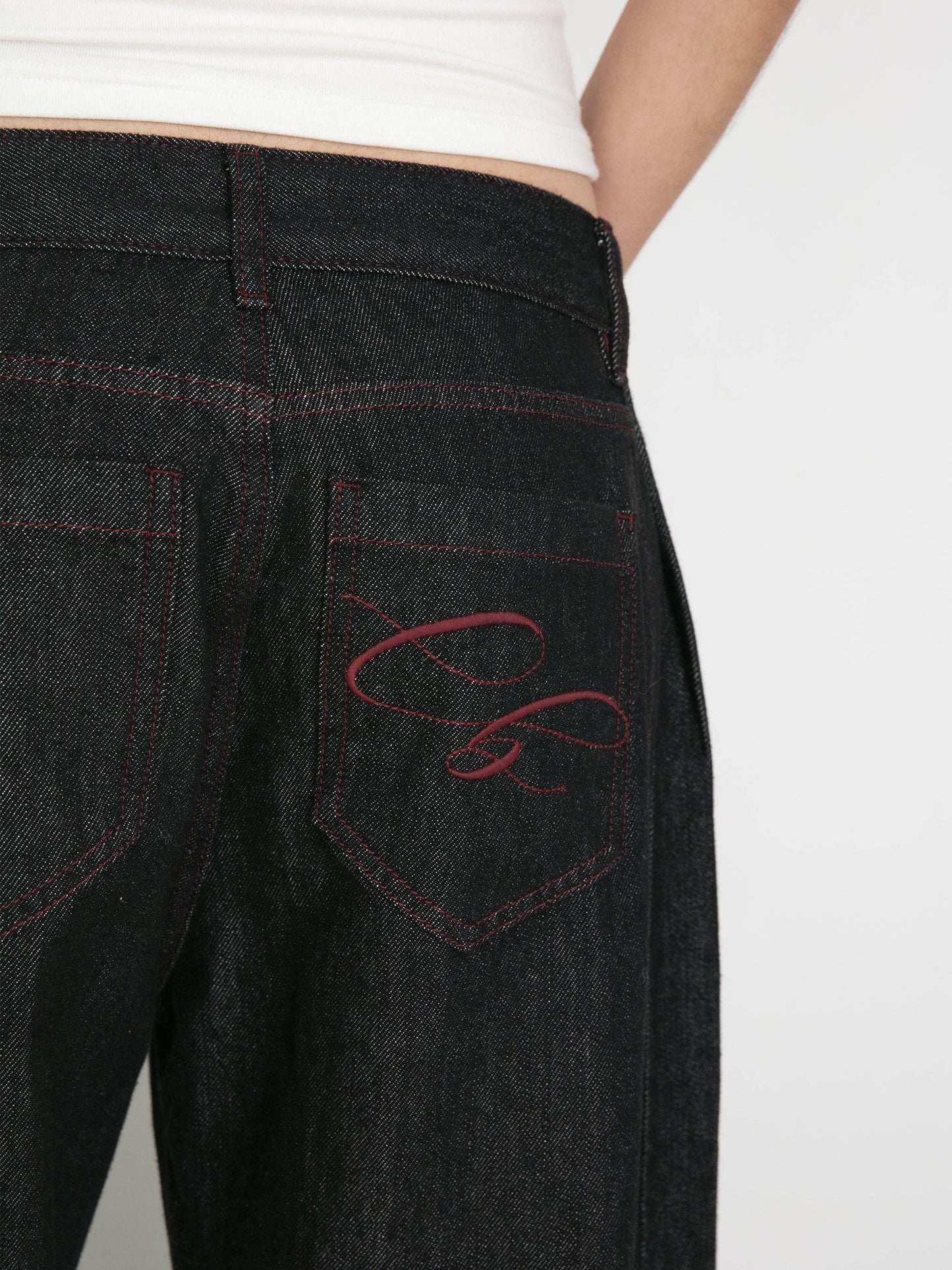 Vintage Curved Wide-Leg Trousers