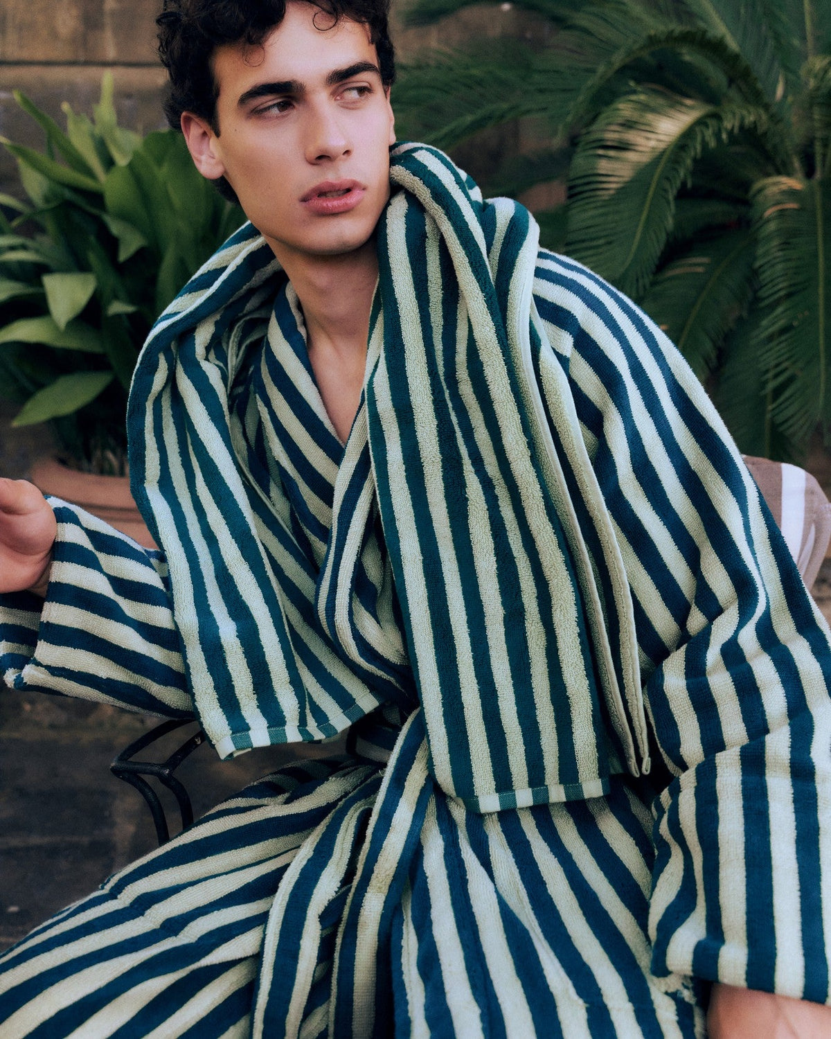 Naram Bathrobe Sea Foam & Deep Teal