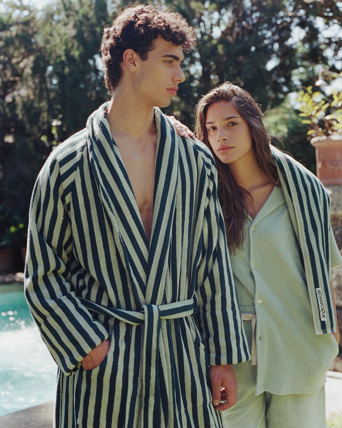 Naram Bathrobe Sea Foam & Deep Teal